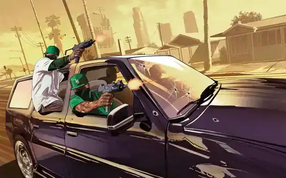 GTA V Artwork GTAOnline GangShootout